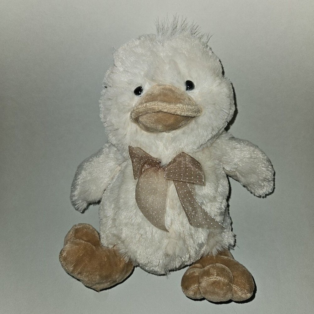 Dan Dee Beige Duck Plush 11" Stuffed Animal Toy Polka Dot Bow Easter
